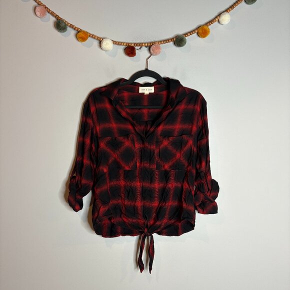 Anthropologie Cloth & Stone plaid flannel tie button down shirt - Picture 1 of 6